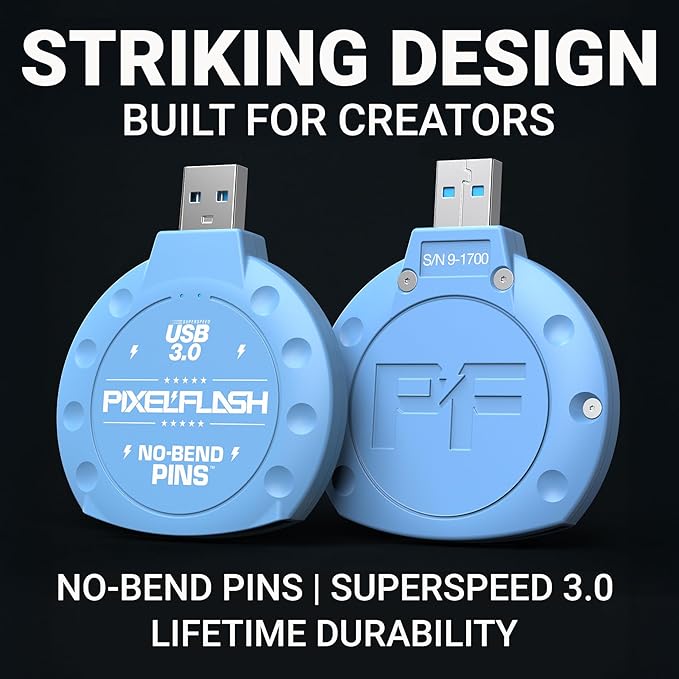 PixelFlash CF Card Reader USB C (Blue) - Compact Flash Memory Card Reader with Cabled Type-C USB 3.1, 5GB/s File Transfer, No-Bend Pins Technology, Supports UDMA-7, Anti-Slip & Anti-Scratch Exterior