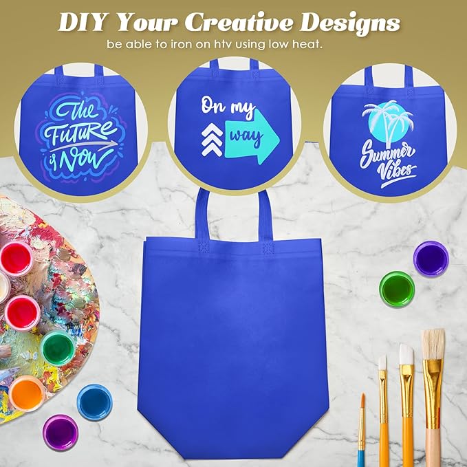 Reginary Reusable Totes Bags - 100 Pcs Non Woven Grocery Handle Bags for Shop Events & Retail Store(Blue)