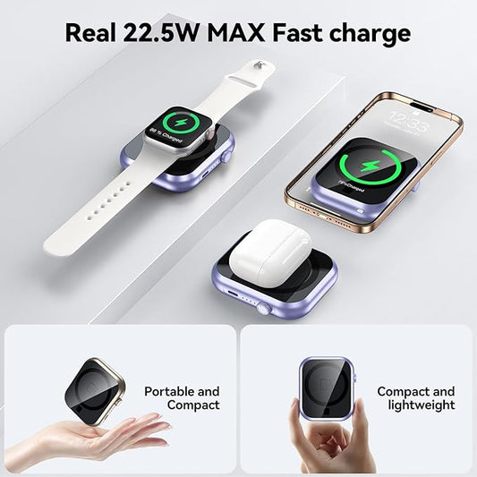 for MagSafe Battery Pack 10000mAh,3-in-1 Magnetic Power Bank,22.5W PD Fast Charging USB C in&Out Powerbank for iPhone 16/15/14/13/12,Apple Watch Series,Airpods