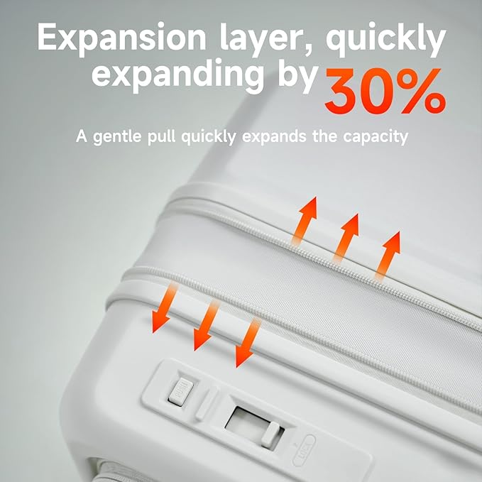 ROAMING Expandable 24-Inch Checked Luggage with Mute Brake Wheels Airline Approved Hard Shell Suitcases with Front Pocket Top Opening Luggage with TSA Lock for Short Business Travel, Beech white