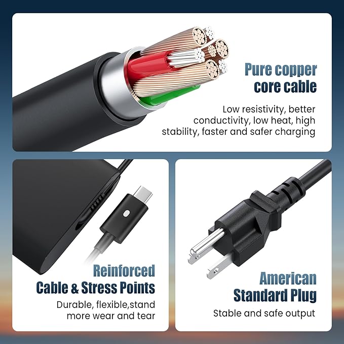 65W/watt Dell USB-C Laptop Charger Slim Power Adapter, for Dell Latitude 5289 5420 5289 5590 7420 7390 7490, Dell XPS 13 9360 9365 9370 9333 9380 Computer AC Adapter Power Cord