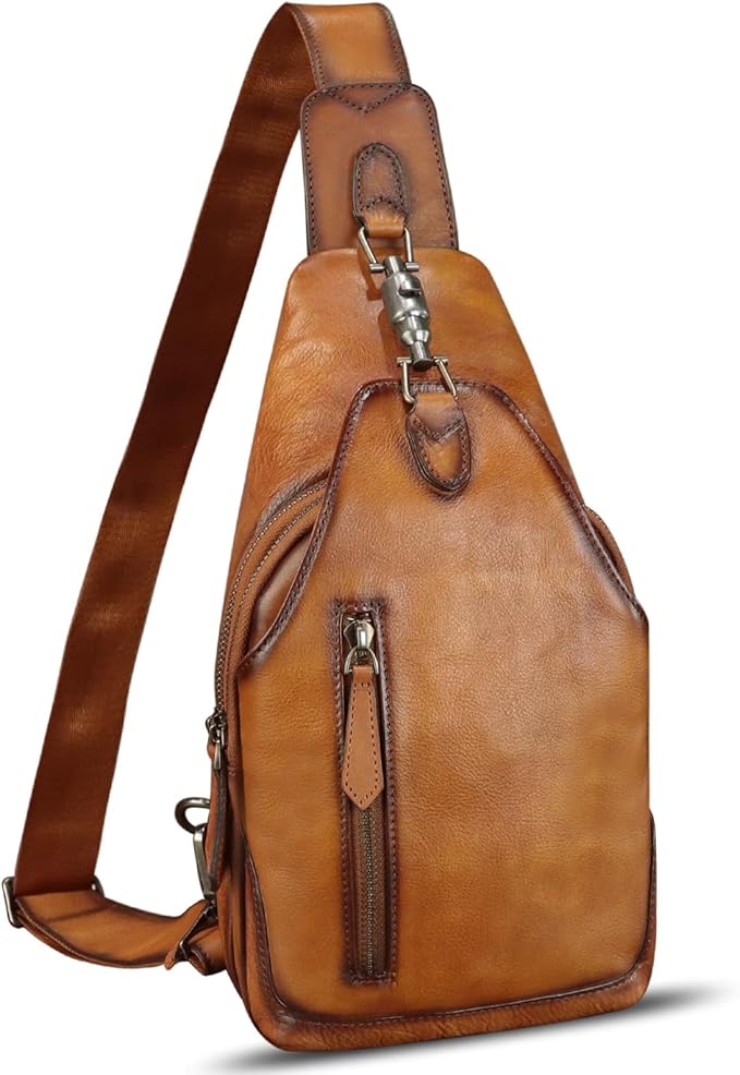 Genuine Leather Silng Bag for Women and Men Real Leather Sling Backpack Shoulder Crossbody Bag Chest Purses