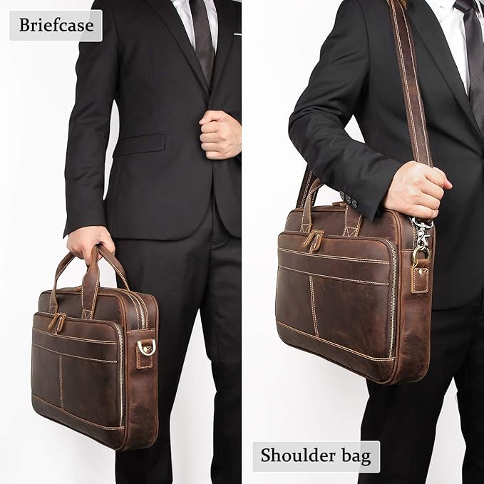 Augus Leather Messenger Bag for Men Vintage Travel Backpack 17 inch laptop Briefcase Shoulder Bags