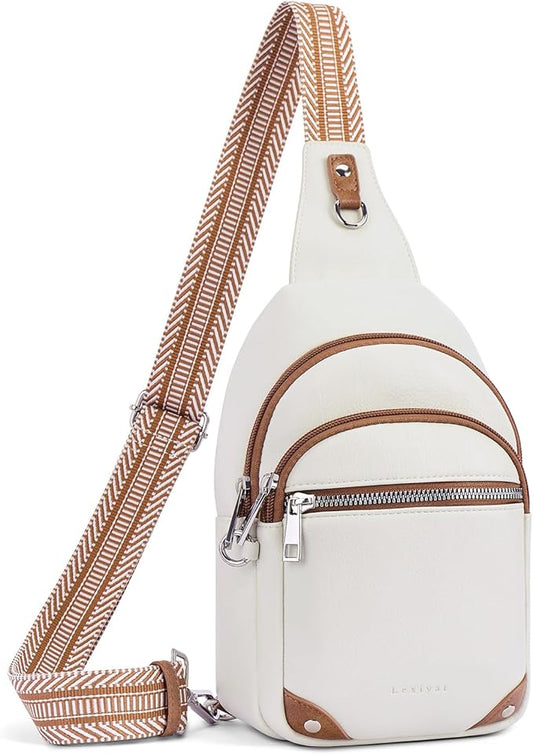 Anti Theft Crossbody Bags for Women Travel Chest Sling Bag Leather RFID Purse Fanny Pack Beige