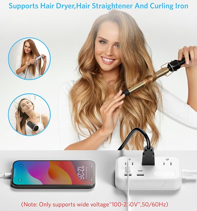 BESTEK European Travel Plug Adapter: UK Travel Plug Adapter- US to UK Europe Travel Power Strip with 20W USB C Charger - 3 AC Outlets, 4 USB Ports (White)