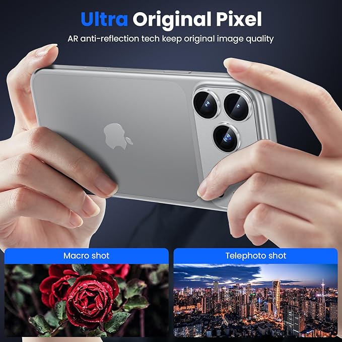 WSKEN for iPhone 17 Pro Camera Lens Protector, [Military Grade Shatterproof] [Strong Adhesion] Metal Aluminum Alloy Tempered Glass Camera Screen Protector, Silver Titanium