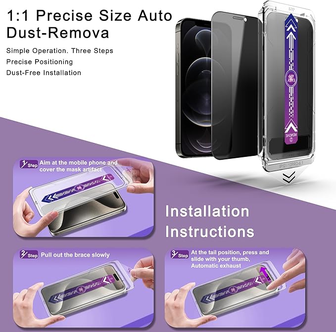 CHISHA 2-Pack Privacy Screen Protector for iPhone 12 Pro and iPhon 12 6.1-Inch, Auto Dust Removal, No Bubbles,Anti-Spy Tempered Glass Film, Easy Installation