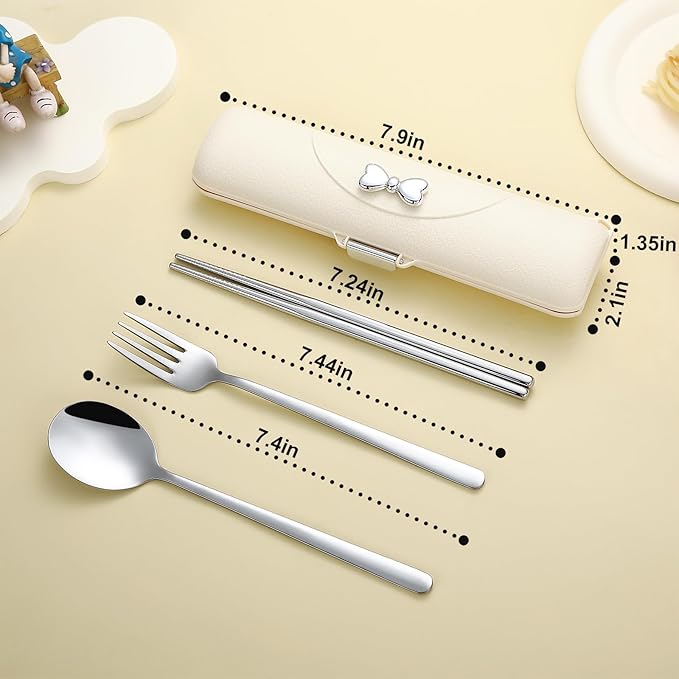 DEVICO Travel Silverware Set with Case, Portable Lunch Utensils Set for Work, Reusable Travel Cutlery Set, 18/8 Stainless Steel Flatware for Caming School Picnic, Dishwasher Safe (Light Yellow)