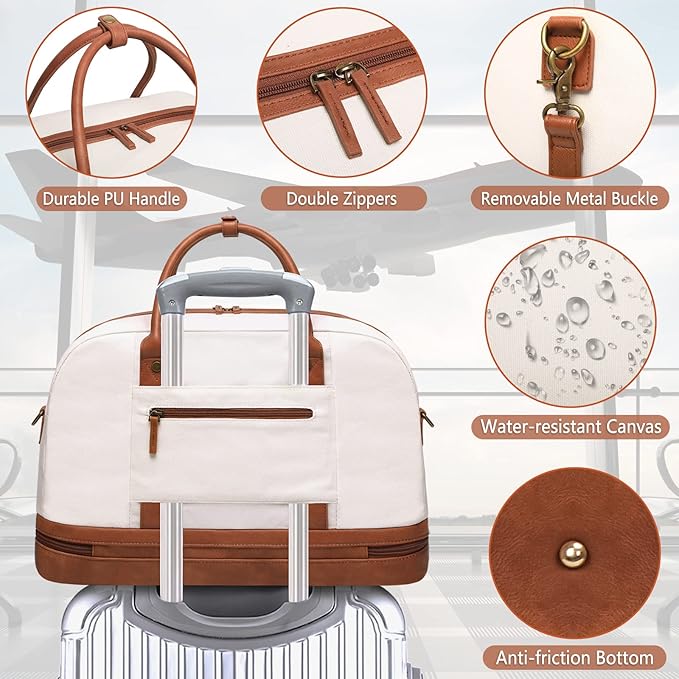 Weekender Bag for Women Canvas Overnight Bag Large Travel Tote Bag Carry on Shoulder Duffle Bag With Shoe Compartment,Perfect for Travel/Daily Use/Birthday Gift …