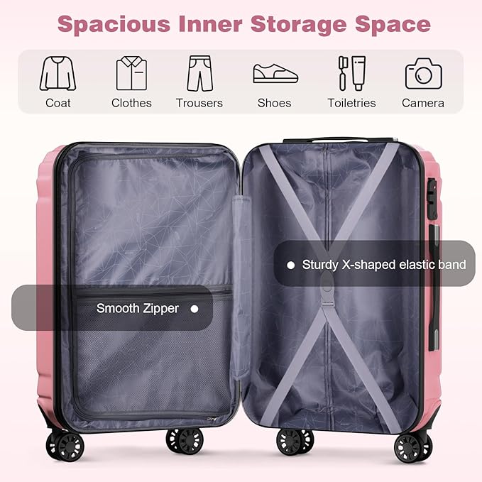 AnyZip Expandable Luggage, 28 Inch Large Hard Shell Checked Suitcase, Rolling Lightweight Travel Suitcases with Wheels TSA Lock (Pink)