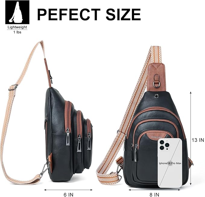 Crossbody Sling Bag for Women Men Anti Theft Cross Body Fanny Pack Belt Bag Purse Gifts for Women Faux Leather, Black Brown