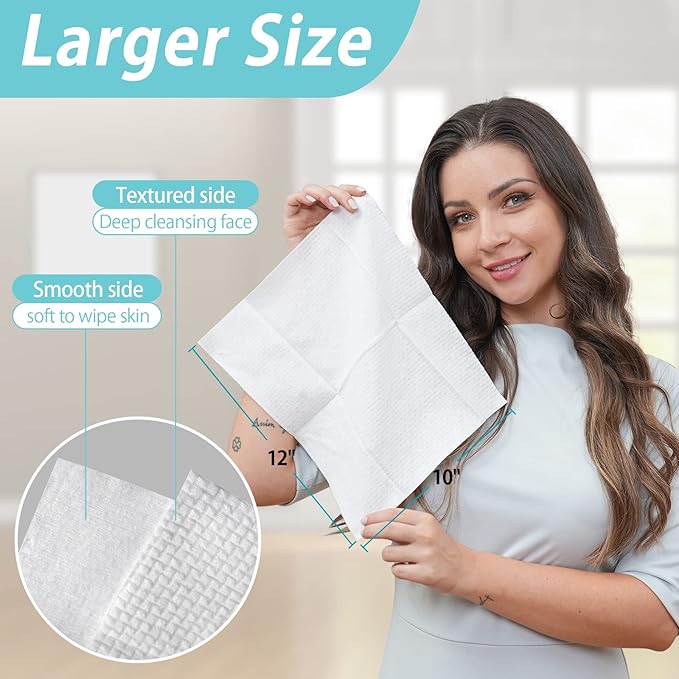 200 Count 4 PACK Disposable Face Towel, Large Size 10"X 12", Disposable Face Cloths, 100% Biodegradable Towel, Skin Soft and Thick for Washing Face