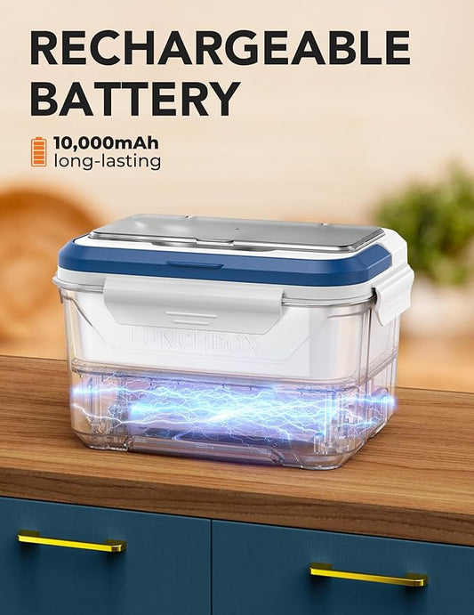 EAST OAK Cordless Electric Lunch Box for Adults, Heated Lunch Box Battery Powered with Automatic Heating, 5.5 Cups Portable Food Warmer with Removable Tray Divider