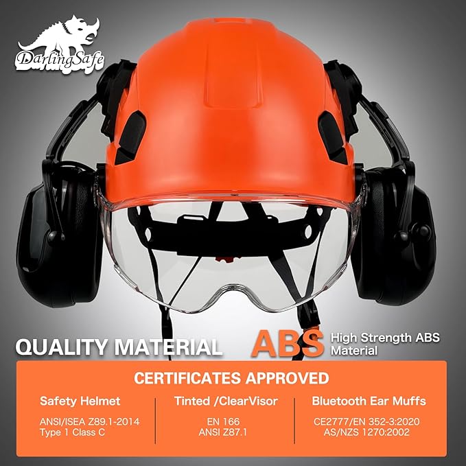 Hard Hats with Visor Bluetooth Ear Muffs Safety Helmet with Visors Mounted Safety Ear muff Hardhats Vented ANSI Z89.1 OSHA