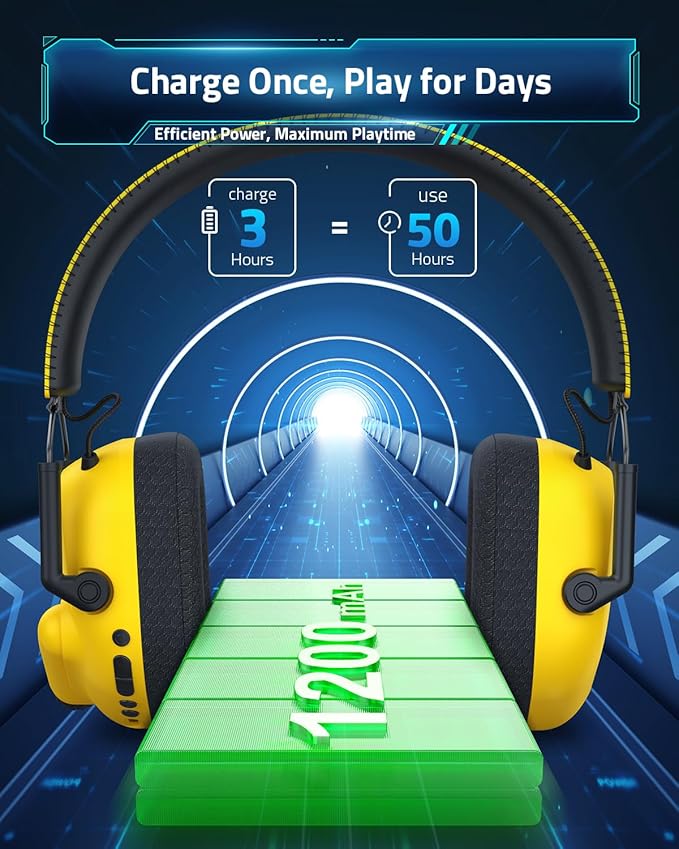 Wireless Gaming Headset for PC, PS5, PS4, Mac, Switch, 2.4GHz USB Dongle Wireless Gaming Headphones with Microphone, Bluetooth 5.4, 50mm Driver, Stereo Sound, Cool Lighting, 50H Battery-Yellow