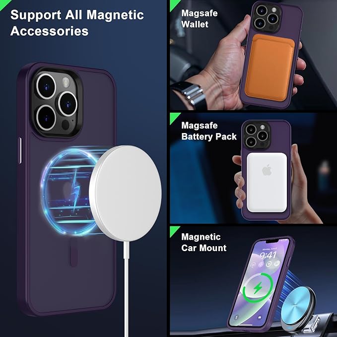 MOCCA Strong Magnetic for iPhone 12 Pro Max Case,[Compatible with Magsafe][Glass Screen Protector+Camera Lens Protector] Slim Thin Shockproof Cover Phone Case for iPhone 12 Pro Max 6.7", Deep Purple