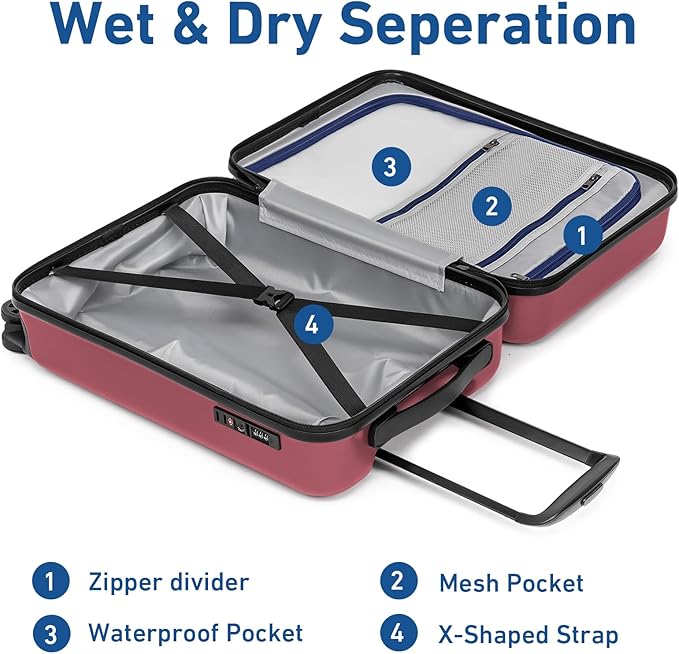 KYME Suitcase Hardshell With Double Spinner Wheels, PC+ABS TSA Lock Travel Luggage (Berry Red, 20" Carry On)