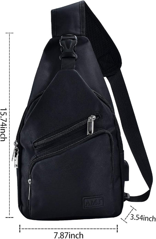 AMJ Crossbody Sling Bag Men Women, Casual Shoulder Backpack, Chest Daypack Satchel for Hiking Travel