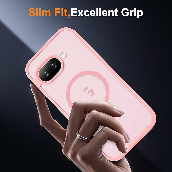 Compatible with Google Pixel 9A Case with Magnetic [Compatible with Mag-Safe][Military Grade Drop Protection] Slim Translucent Matte Phone Case with Anti-Fingerprint Tech, Pink