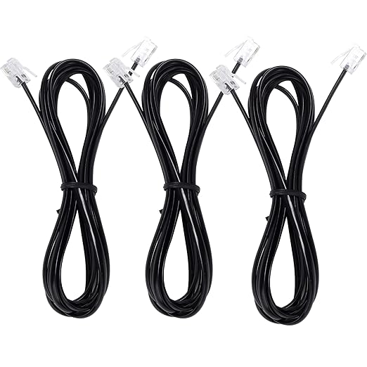 Telephone landline Extension Cord Cable Cord with Standard RJ-11 6P4C Plug (3Ft-3Pack, Black)