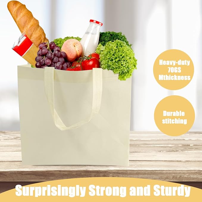 50Pcs Reusable Non Woven Shopping Bags Large Foldable Totes Bag with Handles Grocery Handbag Bulk for Boutiques