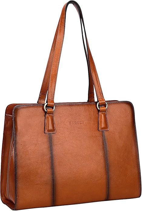 Banuce Full Grain Italian Leather Briefcase for Women Tote Purses and Handbags Shoulder Bag for Business Travel Work Stylish Vintage Brown