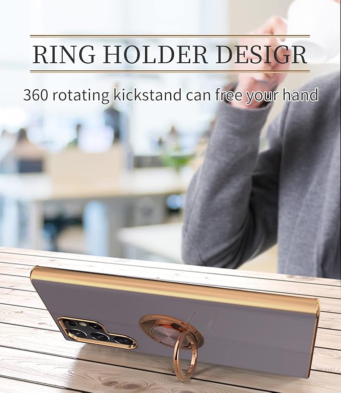 Tnarru Compatible for Samsung Galaxy S22 Ultra Case with Ring Holder Kickstand [with Magnetic] Soft TPU Shockproof Electroplated Protective Phone Case for Galaxy S22 Ultra 5G Purple