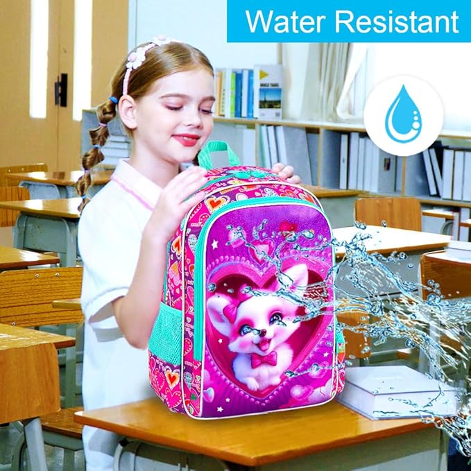 3Pcs Fox Backpack for Girls, 16" Kids Bookbag with Lunch Box, School Backpacks Set for Elementary Preschool Kindergarten(Pink)