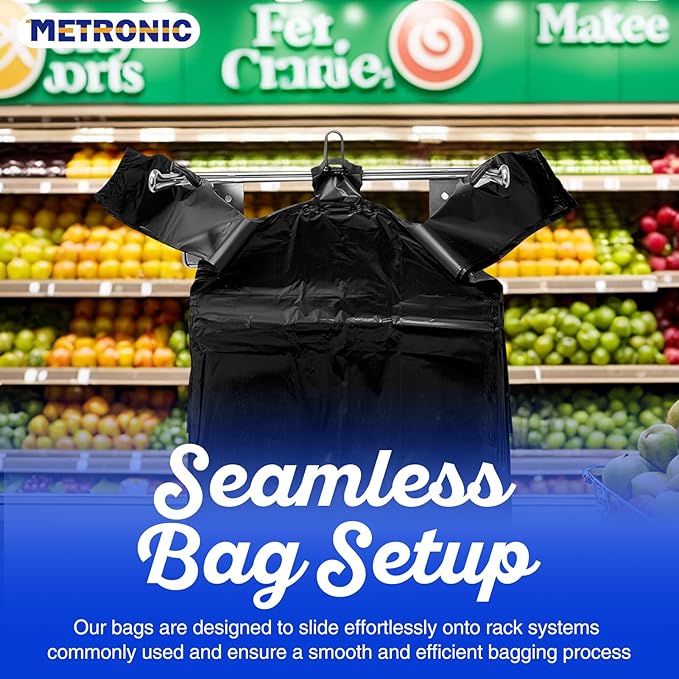 METRONIC 500 Count Black Plastic T-shirt Bags with Handle, 12" x 6.5" x 21" Plastic Carry Bags for Retail, Supermarket, Grocery Shopping Bag for Packaging, Takeout, Convenience Stores, in Bulk