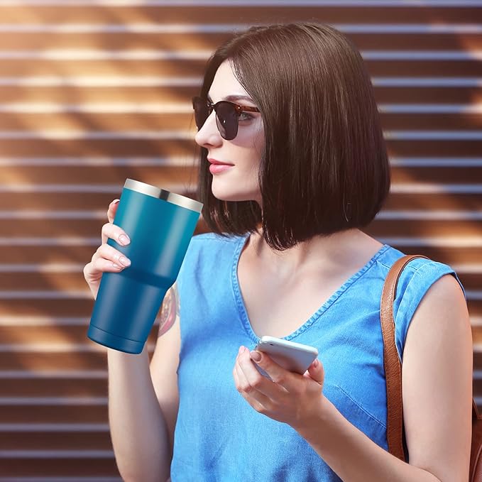 COMOOO 30oz Stainless Steel Tumbler Bulk with Lid and Straw Insulated Tumbler Coffee Cup Durable Double Wall Vacuum Travel Coffee Mug Thermal for Hot and Cold Drinks Dark Night, 8 Pack