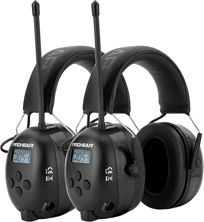 PROHEAR 033 2.0 Bluetooth Hearing Protection Headphones with AM/FM Radio - 31 SNR Noise Reduction Ear Muffs, 50Hrs Rechargeable Battery, 2 Pack for Mowing, Snowblowing, Outdoor Use - Black and Black