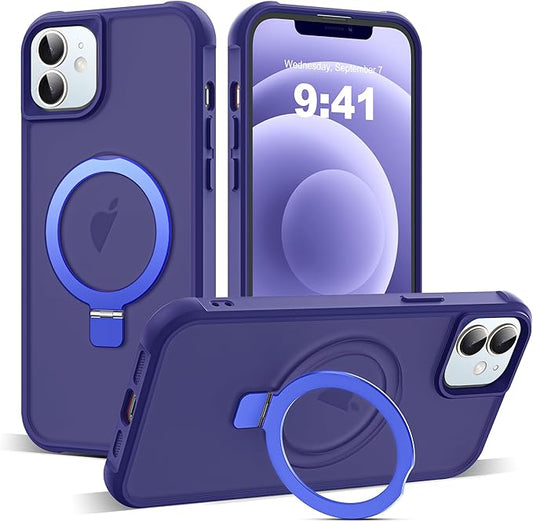 Compatible with iPhone 12 Case & iPhone 12 Pro Case with Invisible Magnetic O-Ring Stand Translucent Phone Cases 6.1" [Compatible with Mag-Safe][Great Grip Feeling], Navy