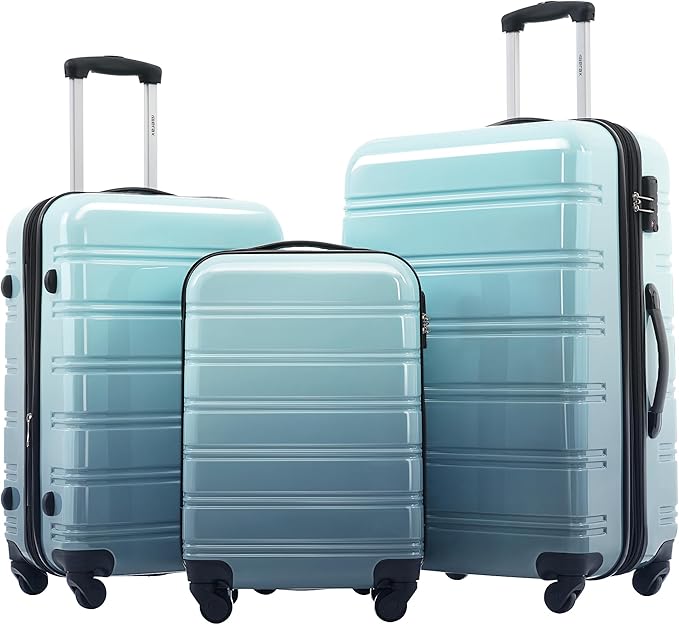 Merax Luggage Sets 3 Piece, Hardside Expandable Suitcase Set with Spinner Wheels, Lightweight Gradient Color Luggage 20+24+28 IN,Gradient Blue