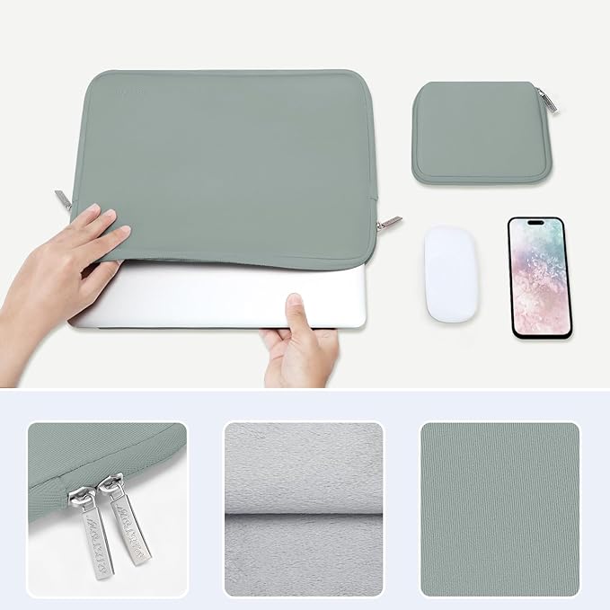 MOSISO Laptop Case 13.3 inch, 13-13.3 inch Laptop Sleeve Bag Compatible with MacBook Air/Pro 13 / Pro 14, HP Dell ASUS Lenovo Notebook, Neoprene Computer Sleeve Bag with Small Case, Antique Green
