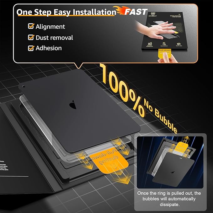 2-Pack Glass Screen Protector for iPad 10.2-in.(9th 8th 7th Gen) Military Shatterproof, 9H+ Hardness, Auto-Alignment Frame, Anti-Fingerprint, HD Clear, Scratch Resistant