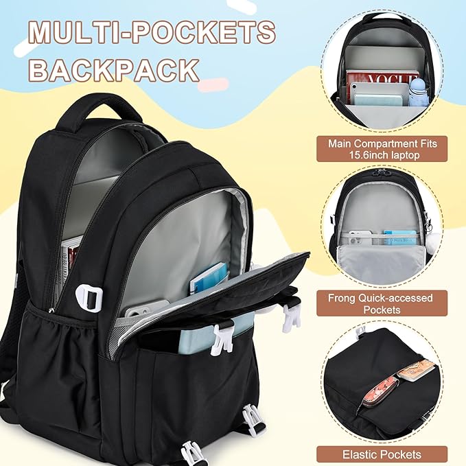 MOMUVO School Backpack Set for Girls,3pcs Bookbag with Lunch Box Pencil Case Kids School Bag Set