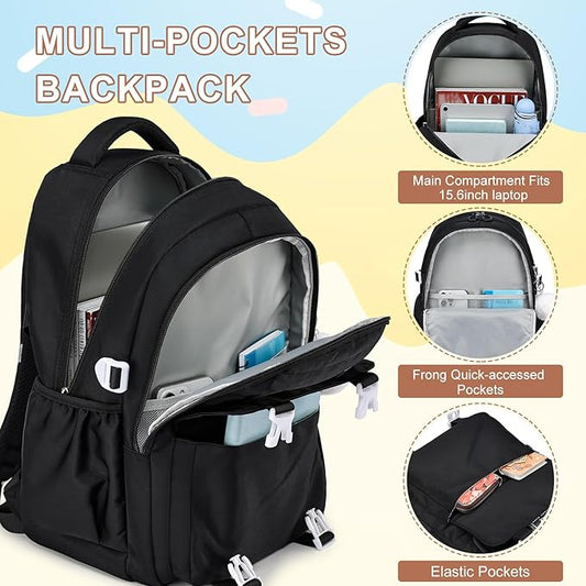 MOMUVO School Backpack Set for Girls,3pcs Bookbag with Lunch Box Pencil Case Kids School Bag Set