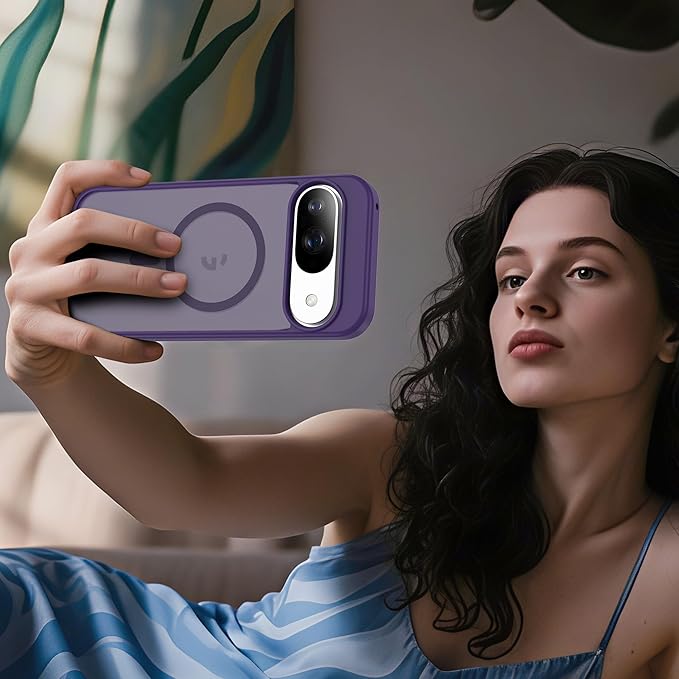 Compatible with Google Pixel 9 Case & Google Pixel 9 Pro Case with Magnetic [Compatible with Mag-Safe] Slim Translucent Matte Phone Cases with Anti-Fingerprint Tech, Purple