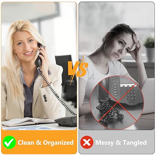 Uvital Telephone Handset Cord Detangler, 1 Pack Landline Handset Cord Cable 8Ft Uncoiled(1.2 Ft Coiled) and 1 Pack Anti-Tangle Telephone Cords Untangler 360 Degree Rotating Swivel Cords(Black)