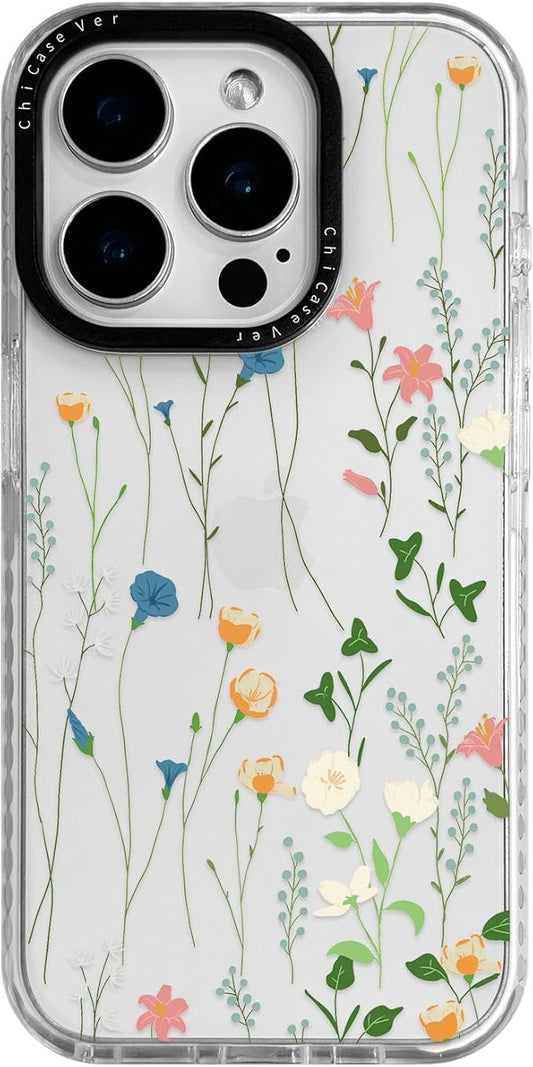 for iPhone 15 Pro Max Case, Delicate Wildflower Pattern, Military-Grade Drop Protection, Cute Soft Slim TPU Protective Cover with Camera Lens Protection for Women & Girls
