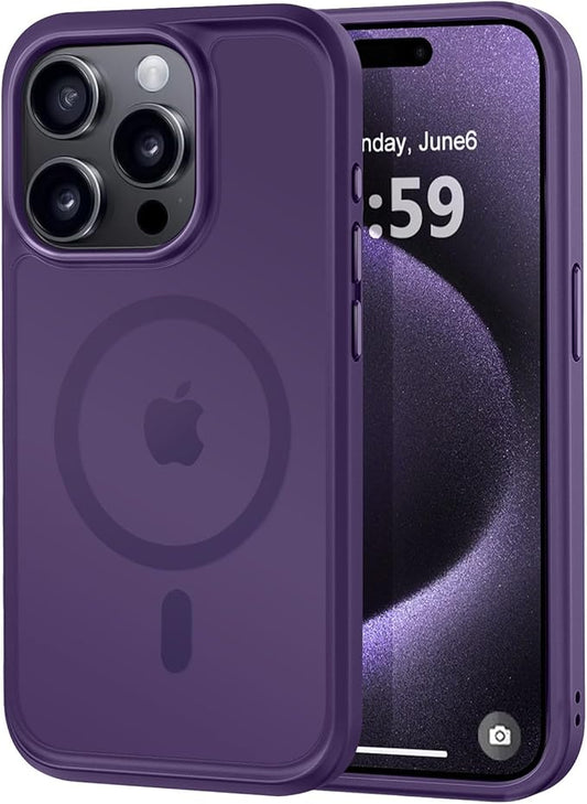 MOCCA Strong Magnetic for iPhone 15 Pro Case, [Compatible with Magsafe][13FT Military Drop Protection] Slim Translucent Matte Shockproof Case for iPhone 15 Pro Phone Case 6.1'', Deep Purple