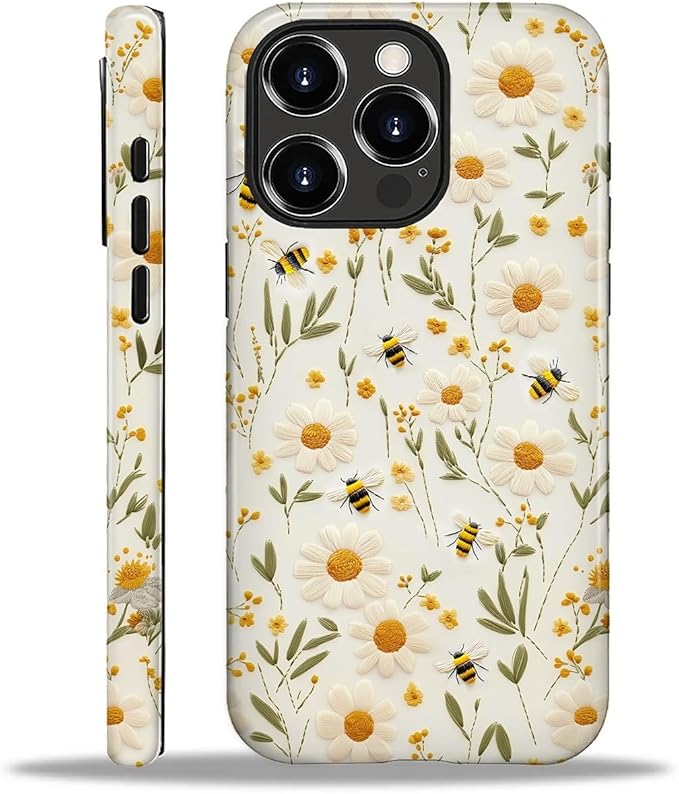 Case for iPhone 16 Pro Case,Bees Sunflowers Design - Hybrid Dual Protection Silicone + Hard PC Shockproof Full Body Cover Slim Anti-Scratch Protective Case for Men Women