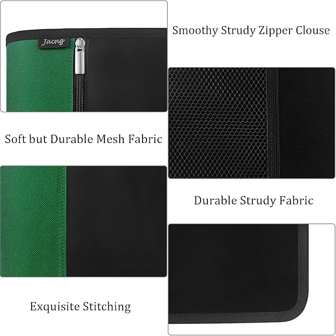 Zipper Binder 1.5 Inch Round 3-Ring Binder, Zippered Grip Pockets Storage Bag Business Office Supplies for Men Women Green