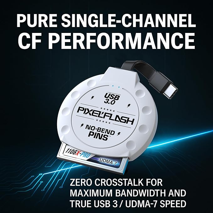 PixelFlash CF Card Reader USB C (White) - Compact Flash Memory Card Reader with Cabled Type-C USB 3.1, 5GB/s File Transfer, No-Bend Pins Technology, Supports UDMA-7, Anti-Slip & Anti-Scratch Exterior