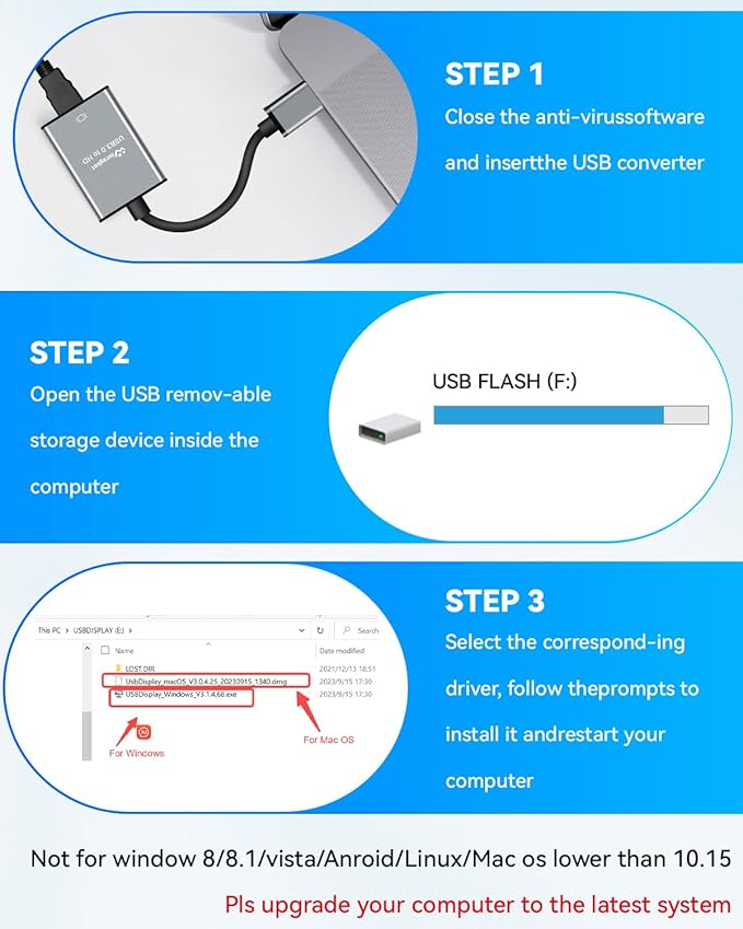 USB to HDMI Adapter,Hdmi to USBA for Monitor,USB A to HDMI for MacBook HD MI Adapter,Compatible with Windows 10/11 and Mac os,3.0 for 1080@60Hz