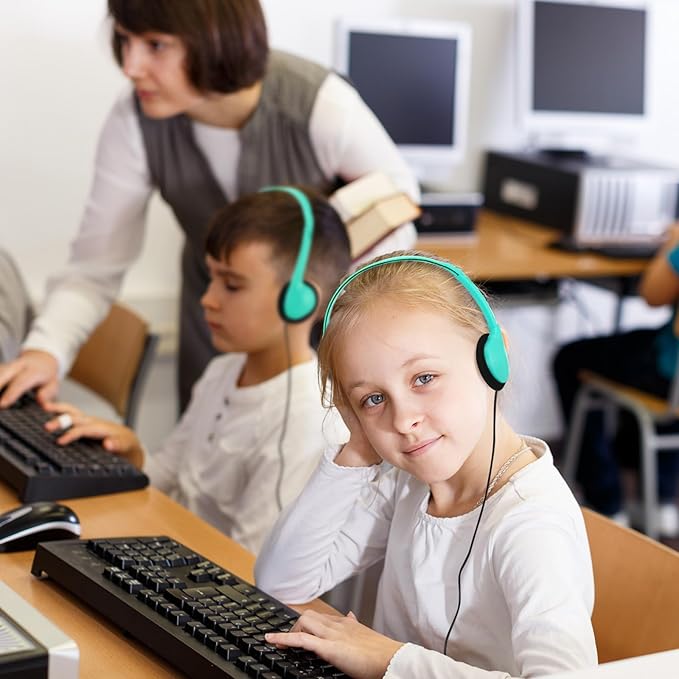 Konohan 30 Pack Kids Headphones Bulk for School Classroom Student Wired Headphones Adjustable with 3.5 mm Jack for Kids Adults(Emerald Green)