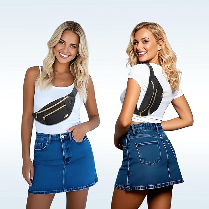 Entchin Fanny Pack for Women Men,Crossbody Belt Bag with 4-Zipper Pockets,Adjustable Waist Bag Pack,One of the Most Popular Travel Essential Gifts for Walking,Traveling,Cycling