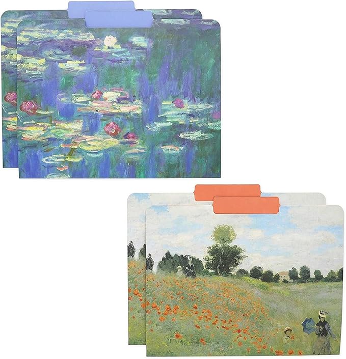 The Gifted Stationery File Folder - Letter Size, 12 Pack, Monet Design, 1/3 Cut Tabs - Decorative File Folders for Office & School Supplies