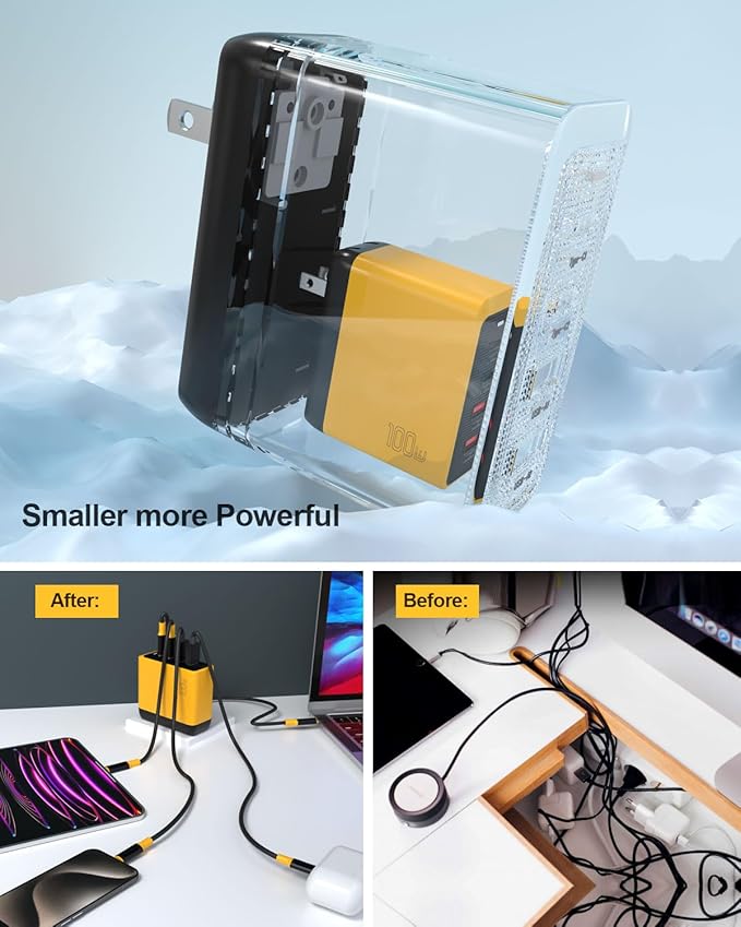 100W USB-C MacBook Pro Charger - 4-Port GaN Laptop Charger Compatible With MacBook M3/Air, ThinkPad, Dell XPS, iPad Pro, iPhone 15, Galaxy S24