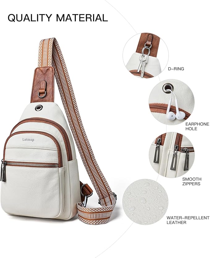 7L Sling Bag For Women Faux Leather Anti Theft Small Casual Daypack Backpack Fanny Pack Crossbody Chest Bags Purse Waterproof Beige Brown